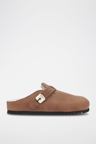 Sabots fourrés en cuir Grace Camel