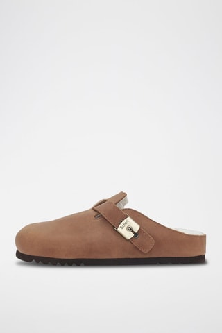 Sabots fourrés en cuir Grace Camel