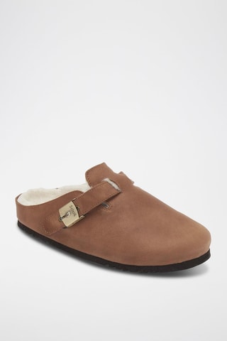 Sabots fourrés en cuir Grace Camel