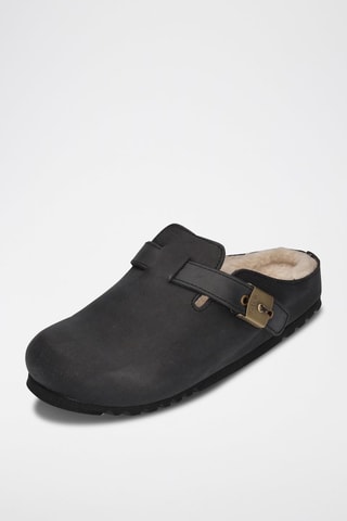 Sabots fourrés en cuir Grace Noir