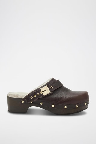 Sabots fourrées en cuir Robin Noir