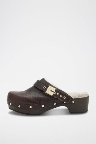 Sabots fourrées en cuir Robin Noir