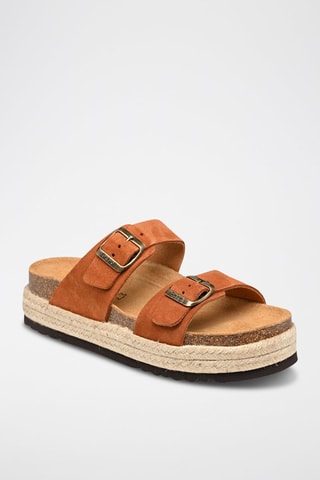 Mules plateformes en nubuck Inès Camel