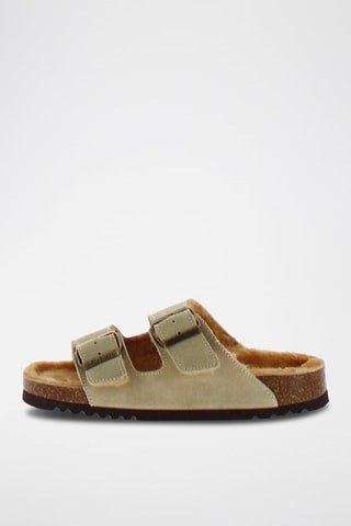 Mules fourrées en nubuck Josephine - Beige