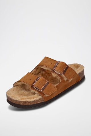 Mules fourrées en nubuck Josephine - Camel