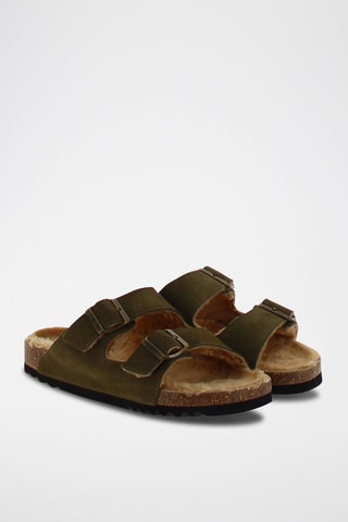 Mules fourrées en nubuck Josephine - Kaki