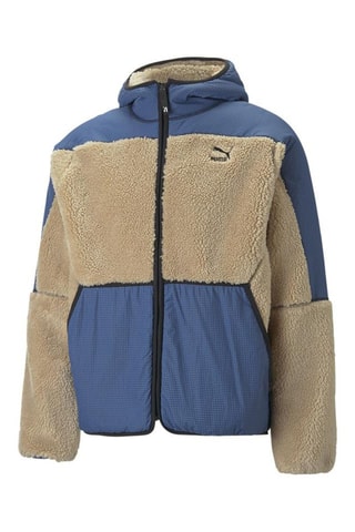 Blouson polaire sherpa à capuche Bleu et beige