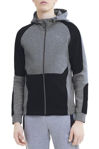 Sweat à capuche Evostripe - Gris chiné et noir
