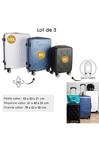 Conjunto de 3 malas  - 78,5/60,5/52,5 cm (28/59/100 l) - Branco, azul e preto