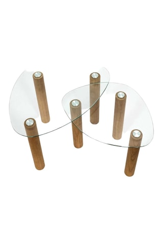 2 mesas de centro em vidro e madeira de hévea Clara - 43 x 60 x 45/40 x 50 x 38 cm