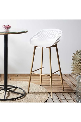 Banco de bar Malaga - Branco e imitação de madeira