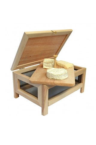 Caixa de queijo em madeira e aço inoxidável - 39 x 27 x 15 cm