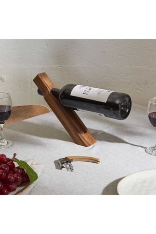 Suporte para garrafas e saca-rolhas em madeira de acácia