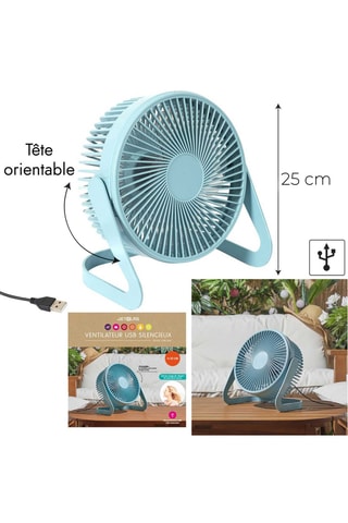 Ventoinha de mesa silenciosa USB - Azul-claro