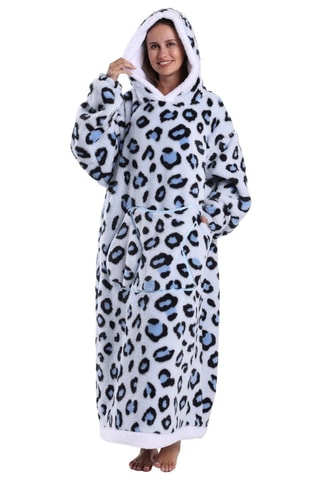 Pull plaid long à capuche - Bleu