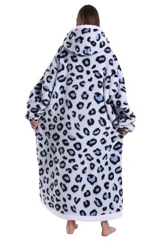 Pull plaid long à capuche - Bleu