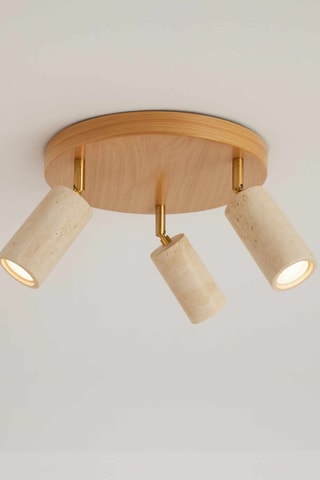 Houten en Travertijn Plafondlamp - Beige