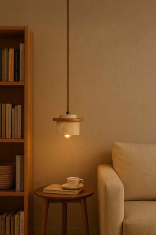 Houten en Travertijn Hanglamp - Beige - 40 W