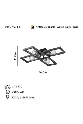 Candeeiro de teto em madeira Era - Preto - 4 x 20 W
