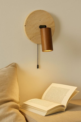 Houten en Travertijn Wandlamp - Beige - 40 W