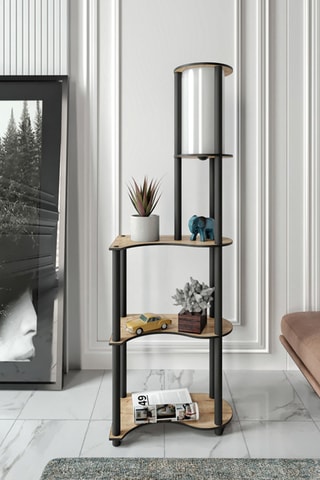 Staanlamp - Zwart en Houtimitatie - 40 W - 140 cm