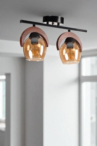 Candeeiro de teto em madeira - Preto - 2 x 40 W