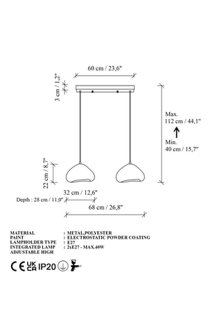 Hanglamp - Wit - 2 x 40 W