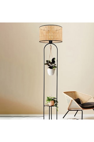 Rotan Ledstaanlamp Ayd -  Naturel en Zwart - 5-9 W - 145 cm