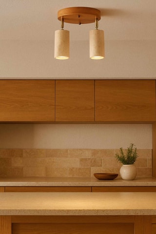 Houten Plafondlamp Nur B - Beige - 2 x 30 W