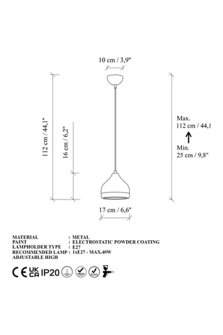 Hanglamp Yildo - Wit en Goudkleurig - 40 W