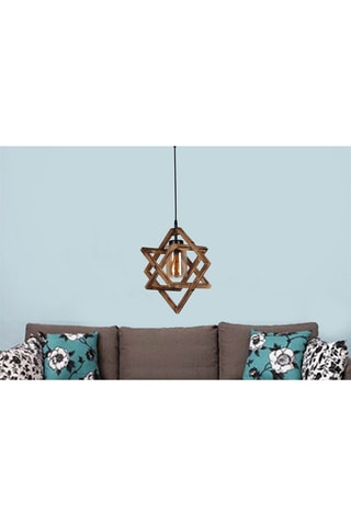 Houten Hanglamp Berlin Ahsap Tekli Sarkit Yanik - Naturel en Zwart - 60 W