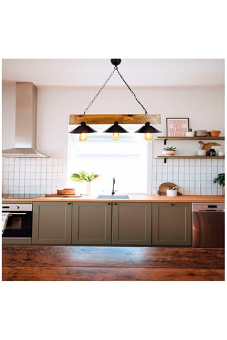 Hanglamp Üç Sapka - Naturel en Zwart - Grenenhout - 3 x 60 W