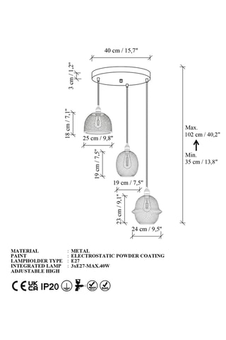Hanglamp - Goudkleurig - 3 x 40 W
