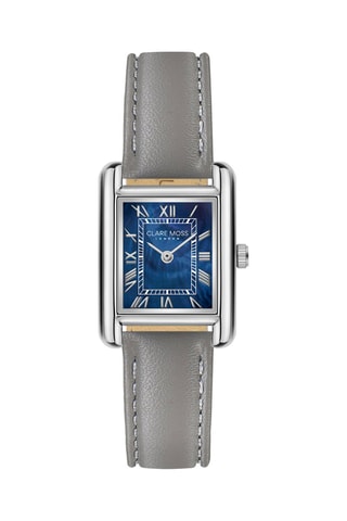 Montre à quartz en cuir de veau Polo - Gris foncé et argenté