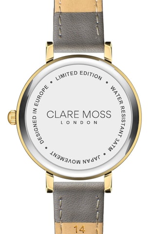 Montre à quartz en cuir de veau et zircons Porcelain - Gris foncé et doré