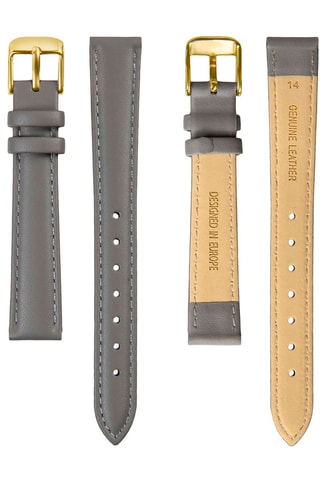 Montre à quartz en cuir de veau et zircons Porcelain - Gris foncé et doré