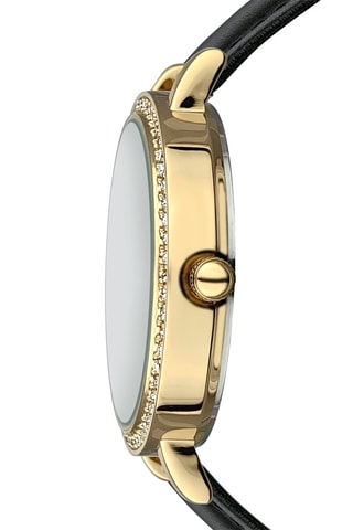 Montre à quartz en cuir et zircons London - Noir et blanc