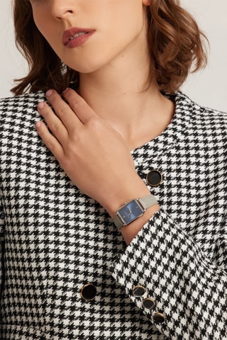 Montre à quartz en cuir de veau - Gris et argenté