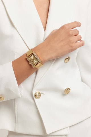 Montre à quartz en acier et zircons Gold