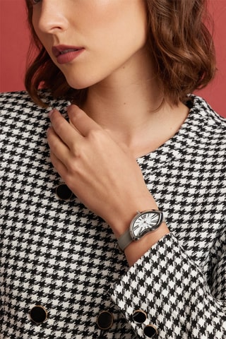 Montre à quartz en cuir de veau et nacre Old money - Gris et blanc