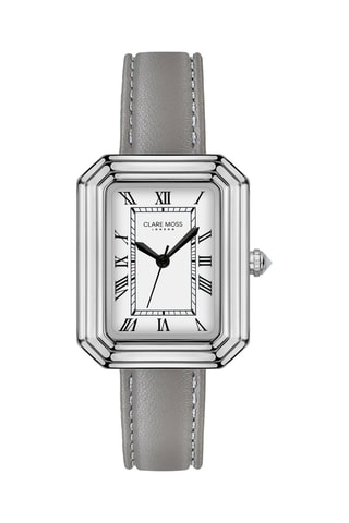 Montre à quartz en cuir de veau Graceful - Gris foncé et argenté