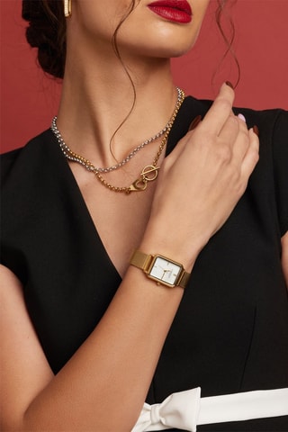 Montre à quartz en acier et nacre Champagne - Doré et blanc