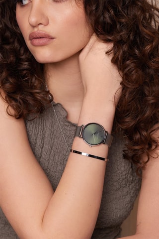 Montre à quartz en acier Maya Bay - Argenté et vert foncé