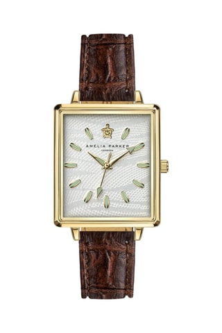 Montre à quartz en cuir Desert - Marron foncé et doré