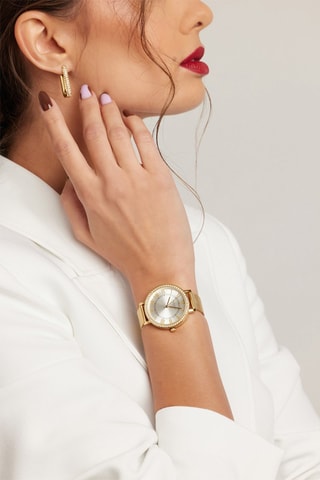 Montre à quartz en acier et zircons Porcelain