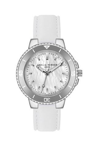 Montre à quartz en cuir Clayne - Argenté et blanc