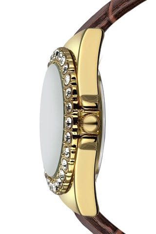 Montre à quartz en cuir de veau et zircons Kensington - Marron et doré