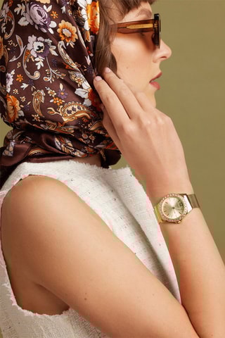 Montre à quartz en acier et zircons Kensington - Doré