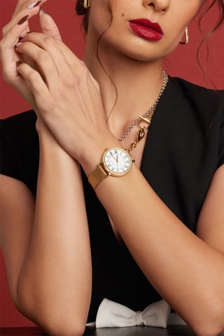 Montre à quartz en acier et zircons London - Doré et blanc