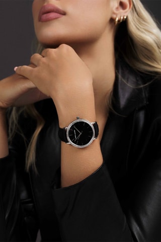 Montre à quartz en cuir Mariazell - Noir et argenté